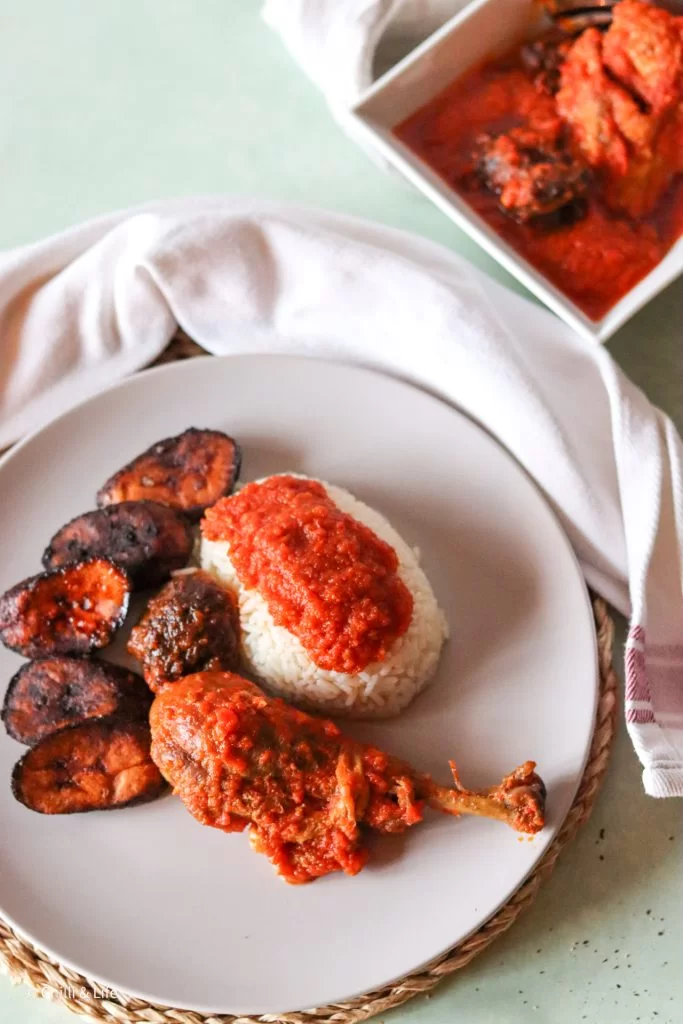 Super Spicy Nigerian Stew with Fried Chicken and Beef