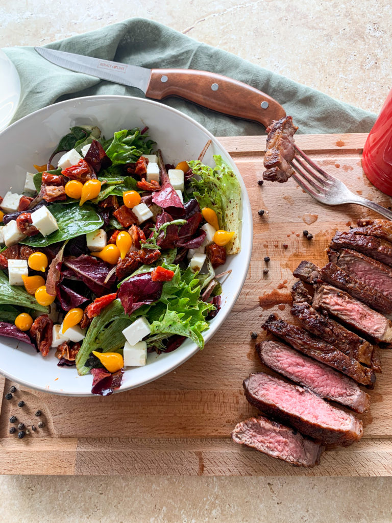 Easy Sirloin Steak Salad with Feta Cheese and Sundried Tomatoes