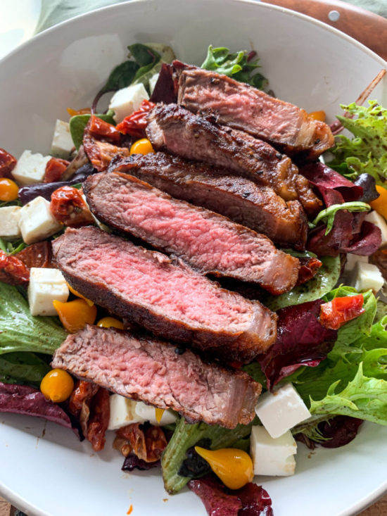 Easy Sirloin Steak Salad with Feta Cheese and Sundried Tomatoes