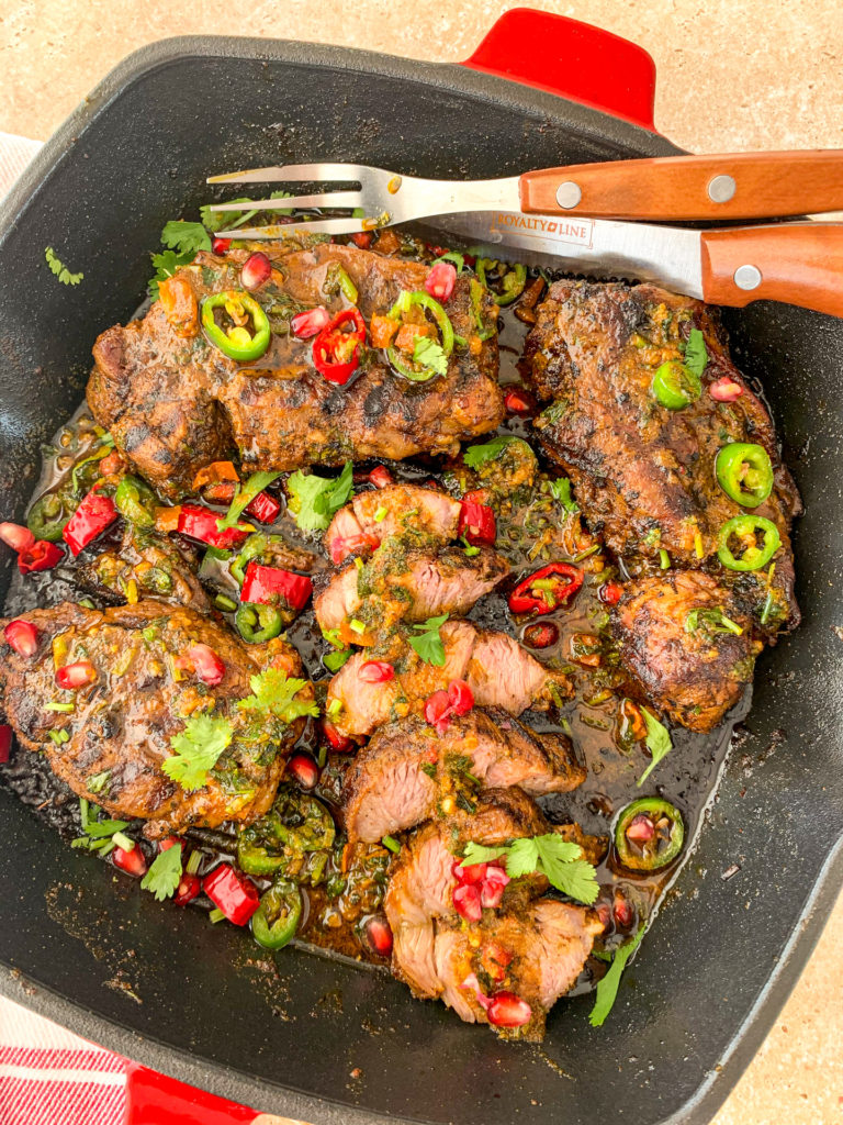 chilli and coriander lamb steaks with fried rice