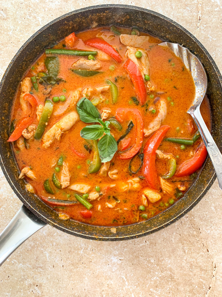 thai red curry in pan