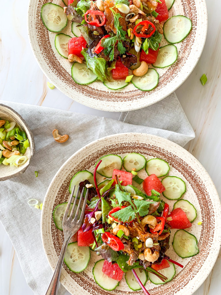 crispy duck salad with watermleon