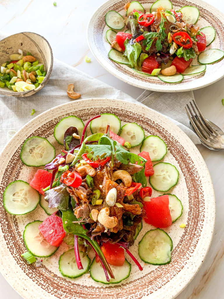 crispy duck salad close up