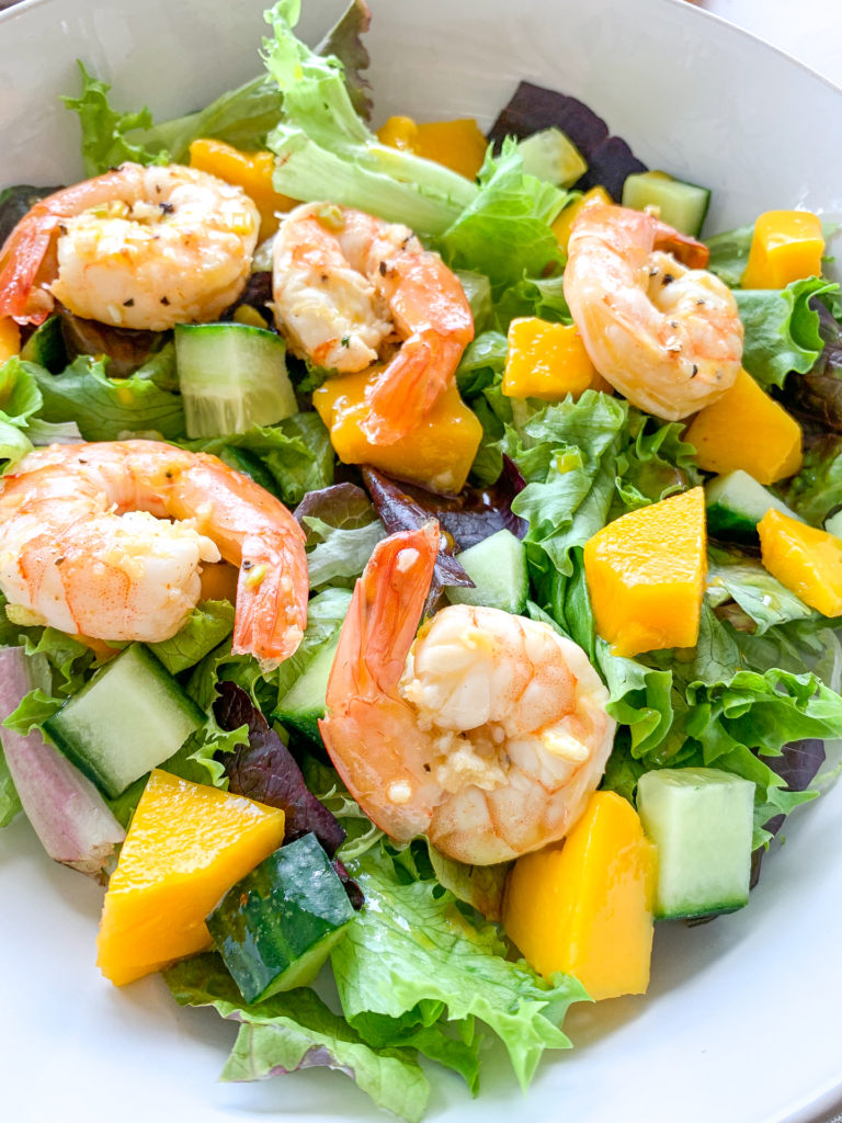 garlic and lime prawn salad close up