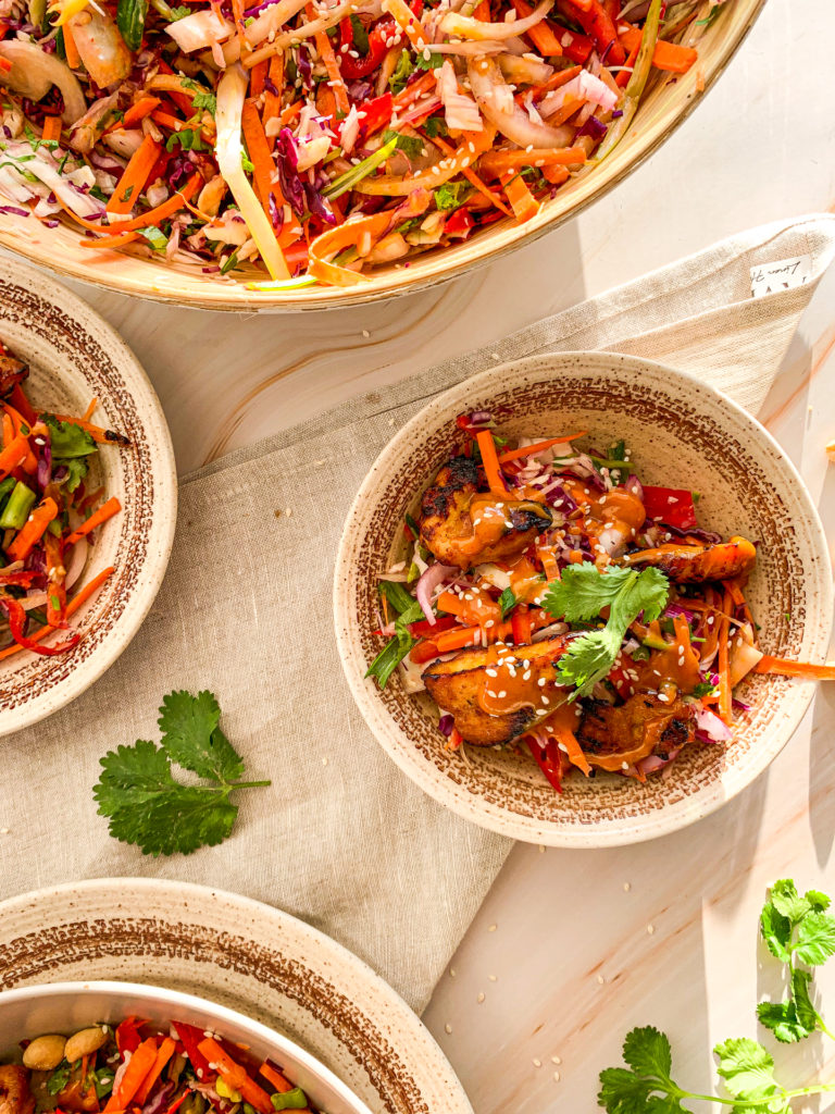 satay chicken salad close up