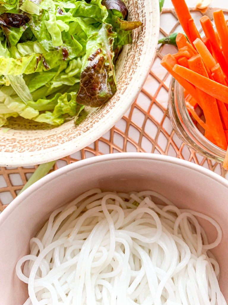 up close noodles and lettuce