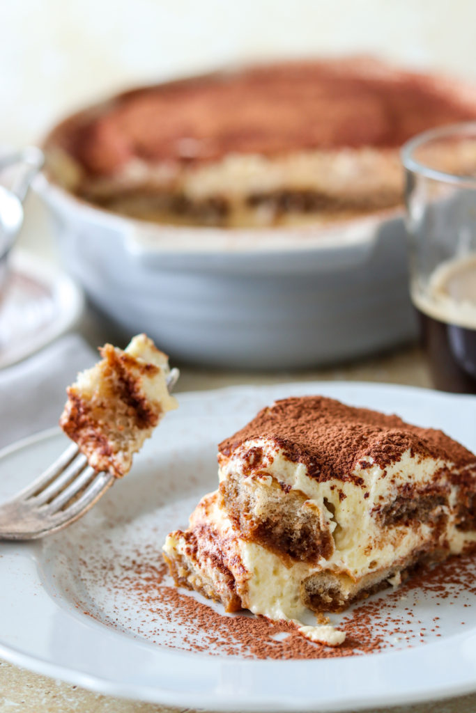 tiramisu on plate and fork