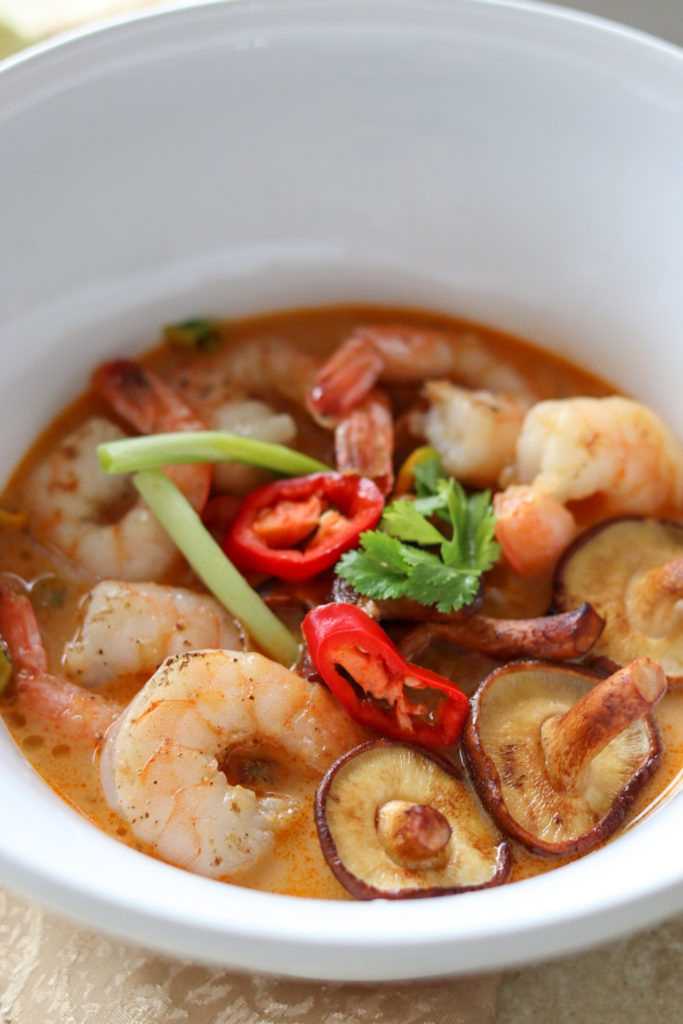 close up tom yum noodle soup