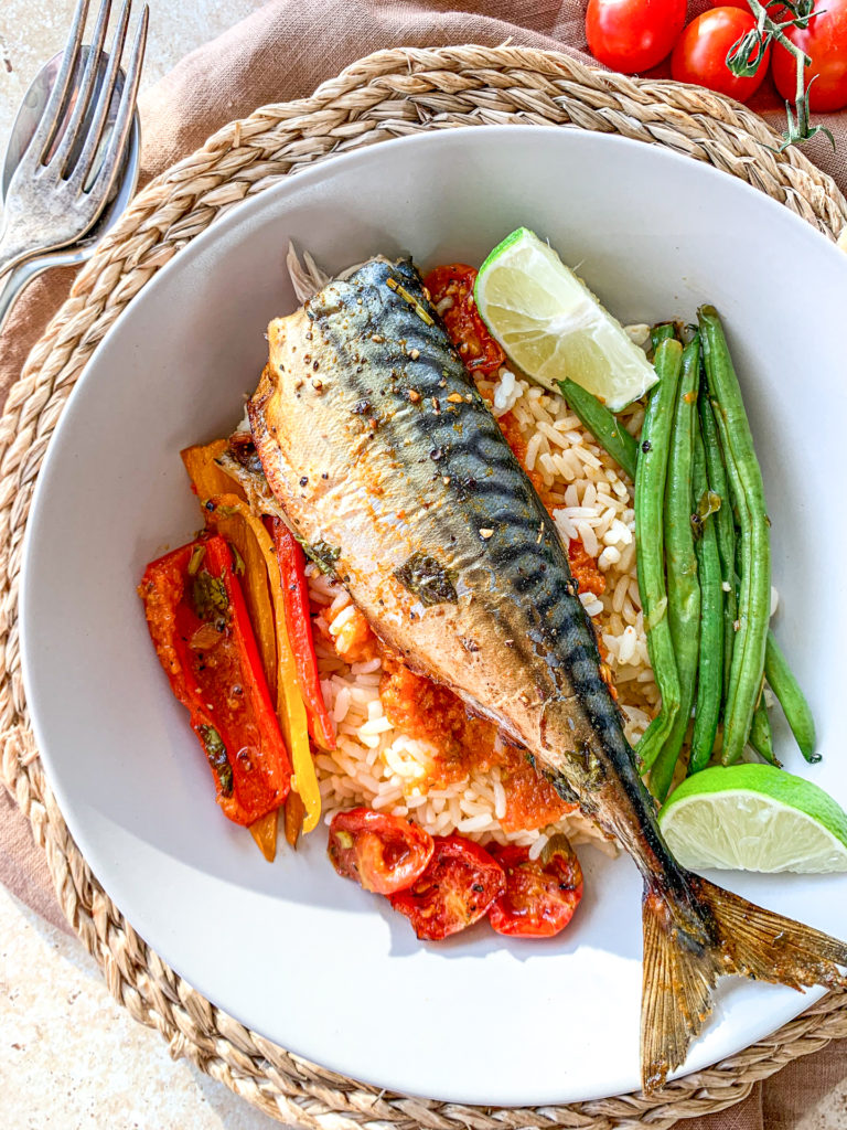 baked mackerel and rice 