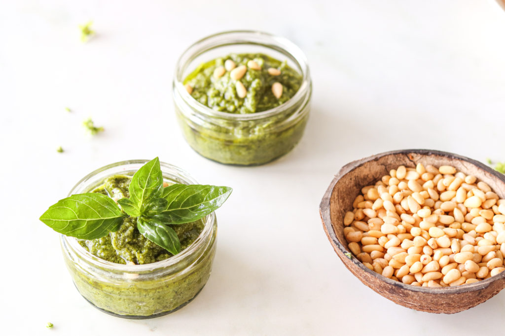 pesto and pine nuts