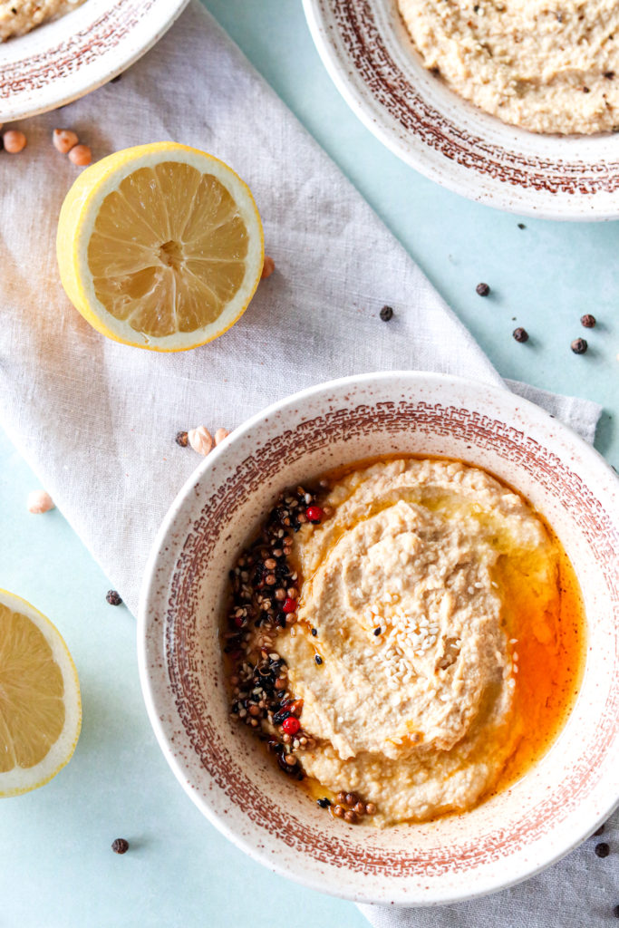 hummus in bowl with oil