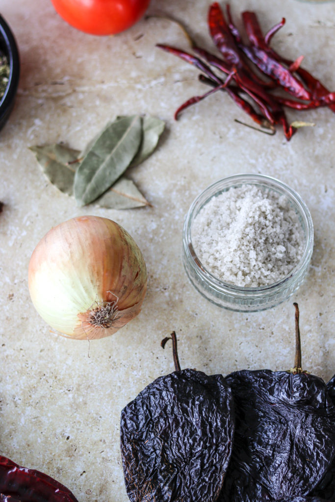 salt and onion and bay leaves