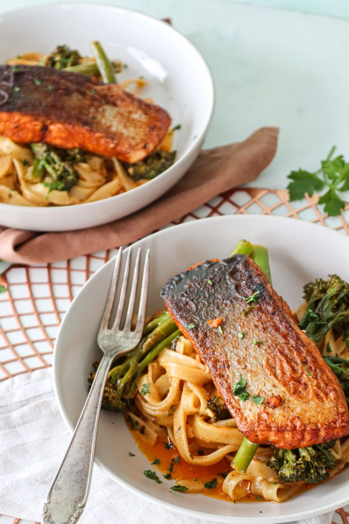 Cajun Salmon Fettuccine in a Creamy Alfredo Sauce