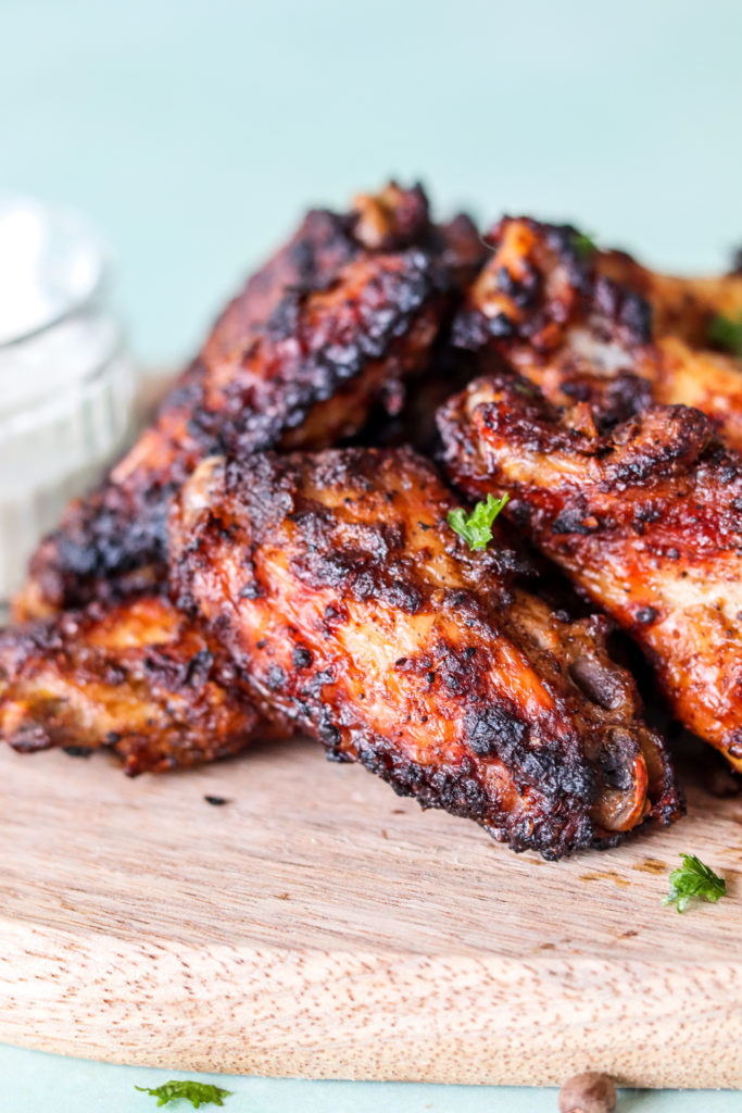 jerk chicken flat wing up close