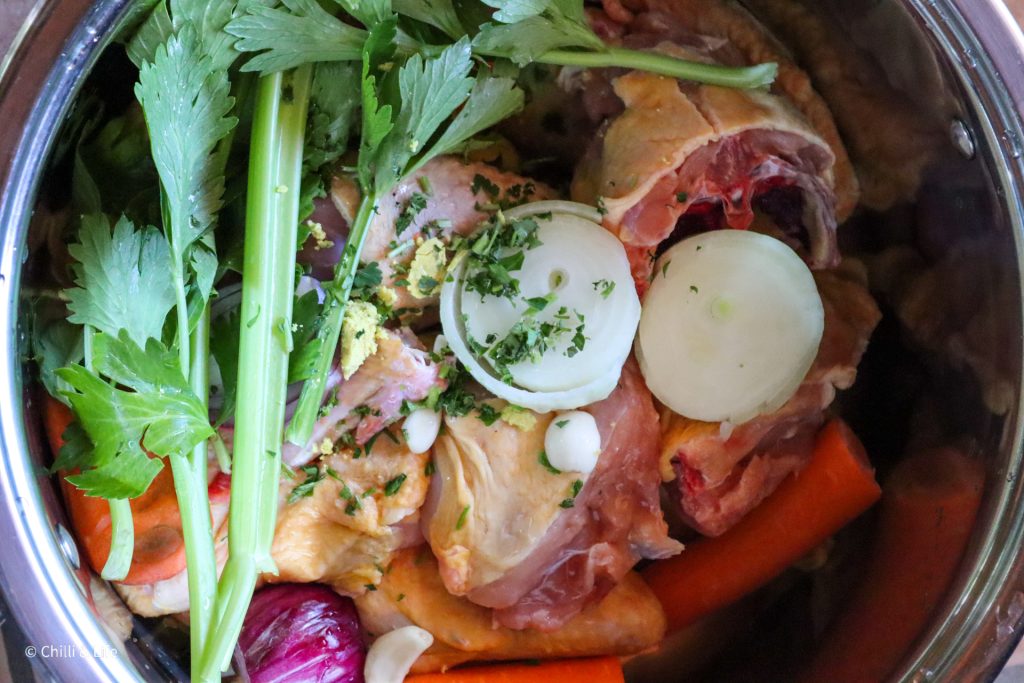 chicken stock in pot