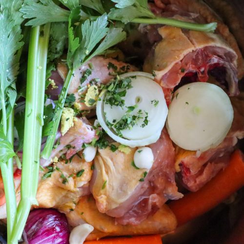 chicken stock in pot