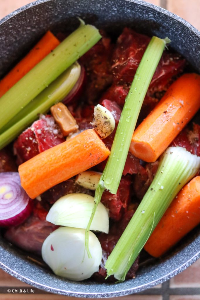 beef stock in a pot