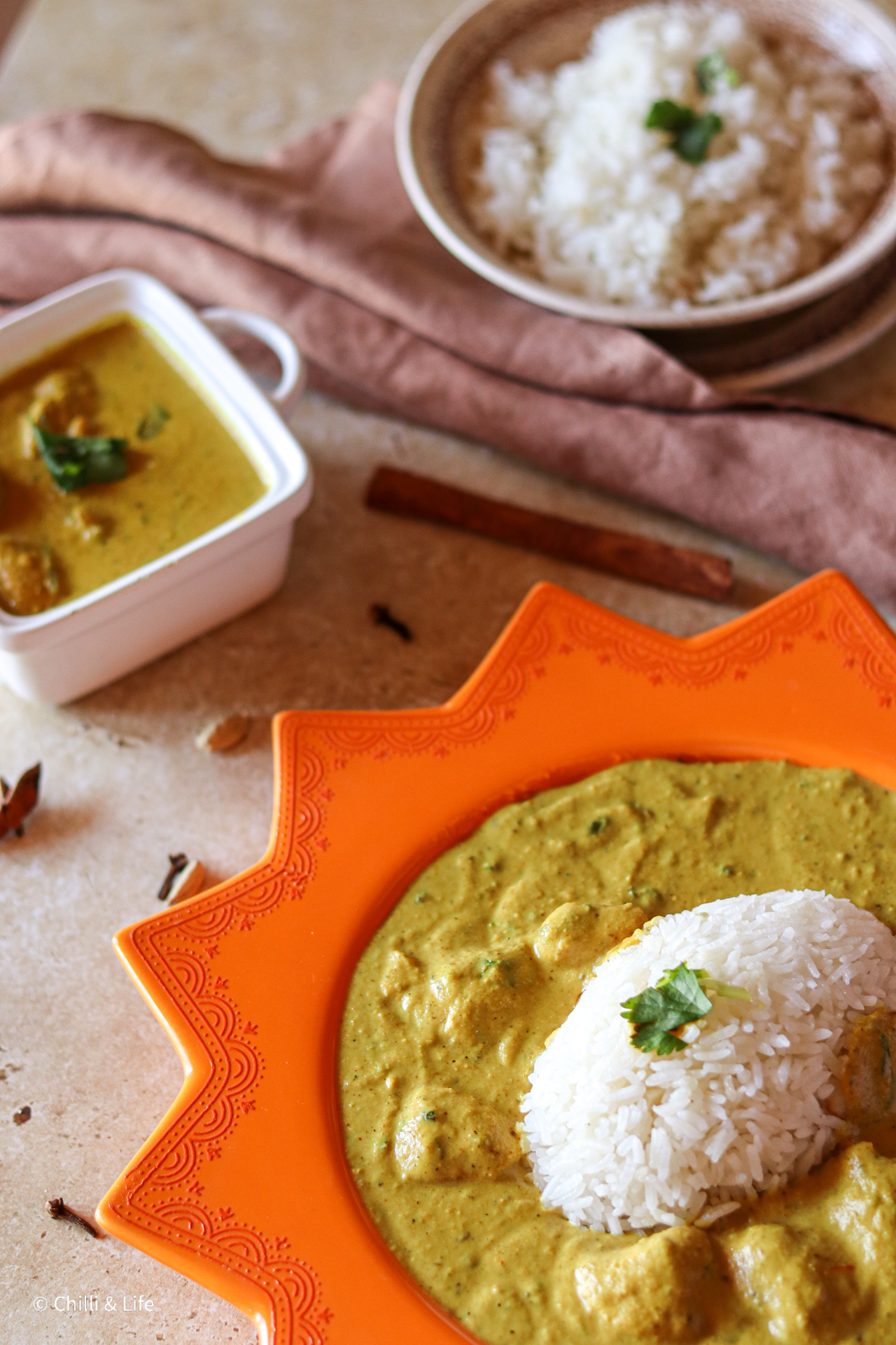 chicken korma with basmati rice