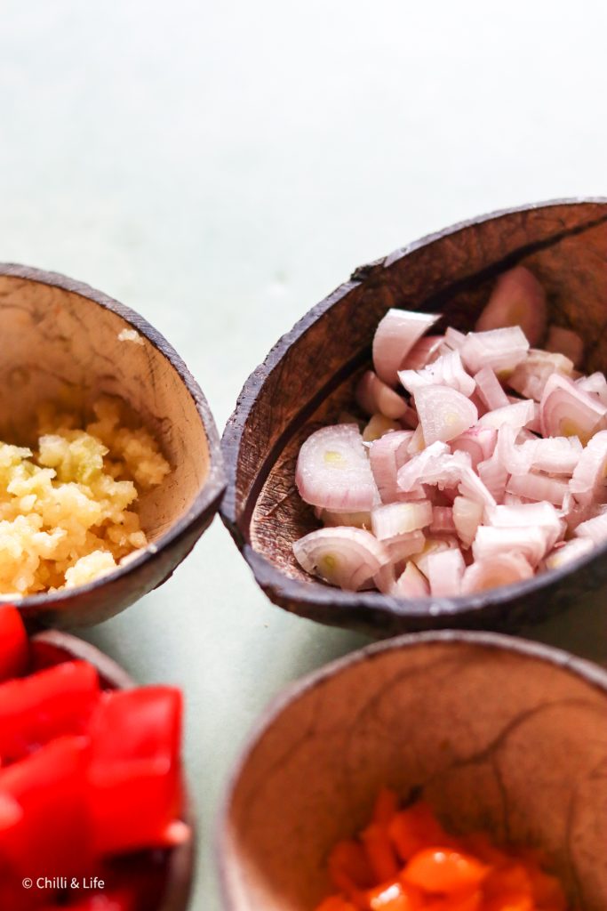 diced shallots and minced garlic